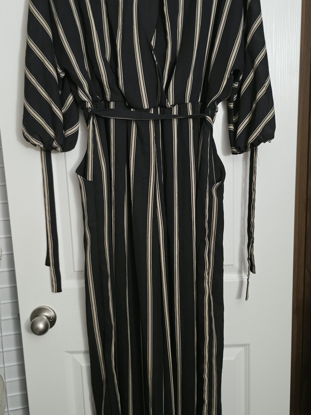 Black Striped V-Neck Women's Dress